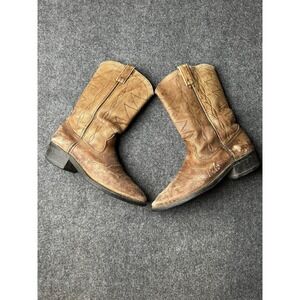 Mens Cowboy Western Double H Leather Brown Distressed Boots, Size US 9.5 EE